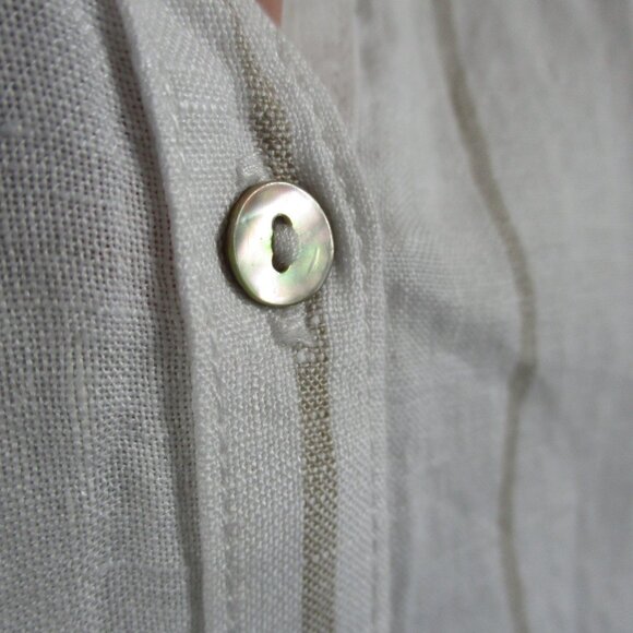 Sigrid Olsen Shirt Women L White Linen Roll Tab Button Down Casual Costal Preppy - Picture 7 of 13